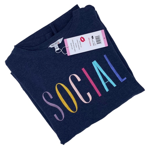 NWT Wildfox Social Sweatshirt Navy Blue Cotton Blend Statement Size Small - Picture 9 of 9